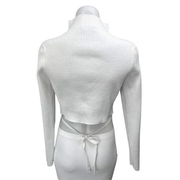 Aritzia Babaton White Rib Knit Mock Neck Crop Back Pullover Sweater Top Size XL - Picture 2 of 4
